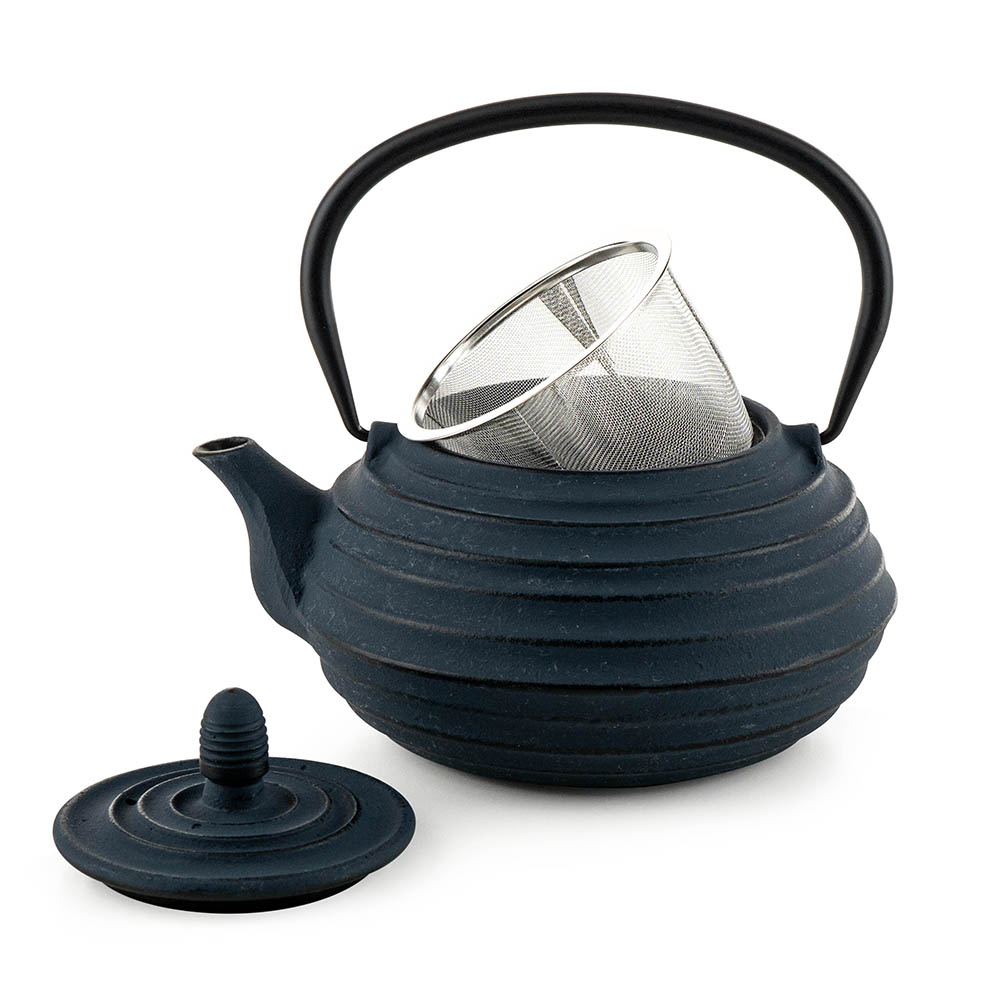Чайник чугунен с цедка и чашки Luigi Ferrero FR-8373DB 3 части, тъмно син