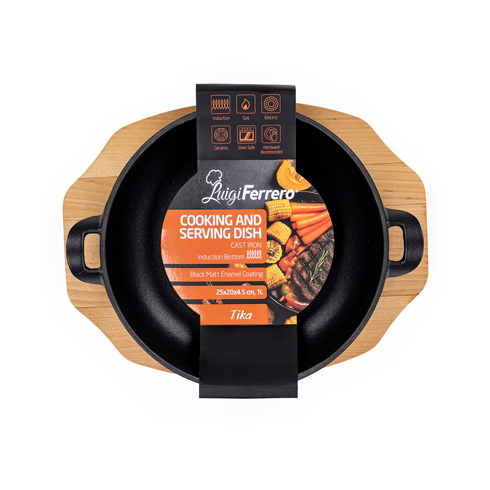 Съд за готвене и сервиране с две дръжки Luigi Ferrero Tika FR-2545 25x20x4.5cm, чугун